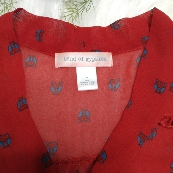 Band of Gypsies Red Sheer Ruffle Blouse - Picture 8 of 12